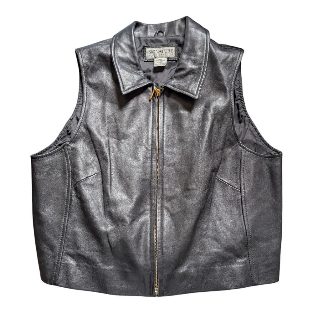 Y2K Vintage Black Leather Vest Size L Biker